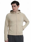 FabSports Men's UV Protection Sun Screen Jacket, Full Zip Sun Protection Clothing, Lightweight with UPF 50+ Protection for Outdoors, with Pockets, Sun Protective Clothing for Men, Beige