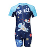 FABSPORTS Kids Boys Space Astronaut Print Full Coverage Swimsuit | Half Sleeve & Shorts | Quick-Dry Rash Guard for Swimming Lessons (2-12 Years),Dark Blue