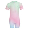 FABSPORTS Kids Girls Rainbow Ombre Tie Dye Full Coverage Swimsuit | Half Sleeve & Shorts | Quick-Dry Modest One-Piece Rash Guard Swimwear (2-12 Years),Multicolor