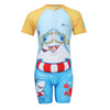 FABSPORTS Kids Boys Shark Print Full Coverage Swimsuit | Half Sleeve & Shorts | Quick-Dry Modest One-Piece Swimwear for Pool Beach Waterpark (2-12 Years), Blue