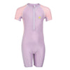 FABSPORTS Kids Girls Plain Full Coverage Swimsuit | Half Sleeve & Shorts | Quick-Dry Modest One-Piece Swimwear with Front Zip | Swim Lessons & Training, Purple