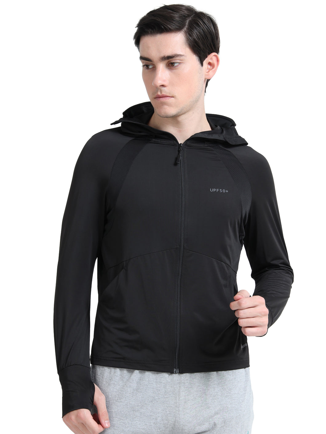 FabSports Men's UV Protection Sun Screen Jacket, Full Zip Sun Protection Clothing, Lightweight with UPF 50+ Protection for Outdoors, with Pockets, Sun Protective Clothing for Men, Black