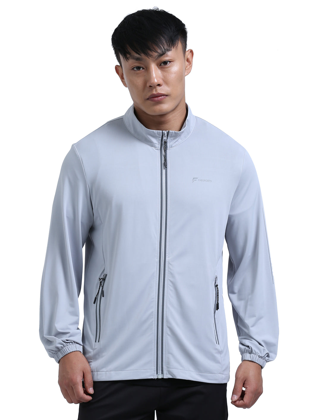 FabSports Men's UPF 50+ Sun Protection Jacket – Lightweight, Full Zip Summer Jacket with Quick-Dry Fabric, Reflective Strips & Pockets – Ideal for Outdoor Activities