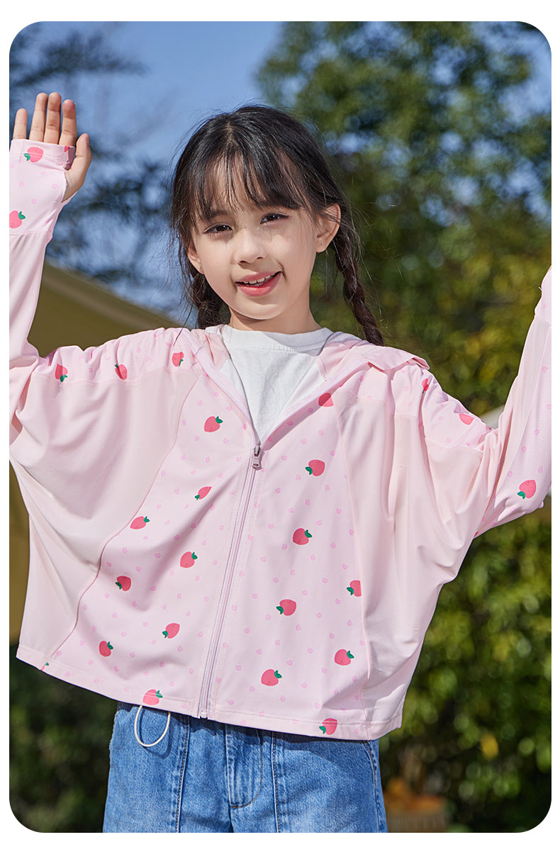 FabSports Kids Sun Protection Jacket – UPF 50+ Lightweight Hooded Jacket for Boys & Girls - Age 5 to 10 years, Breathable Fabric, UV Protection, Zipper Closure, Ideal for Outdoor & Everyday Wear, Pink