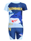 FabSports Kids Two-Piece Swimwear Set – Printed Short-Sleeve Rash Guard Top & Swim Shorts for Boys & Girls, Comfortable Bathing Suit, Blue