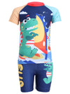 FabSports Kids Two-Piece Swimwear Set – Printed Short-Sleeve Rash Guard Top & Swim Shorts for Boys & Girls, Comfortable Bathing Suit, Multicolor