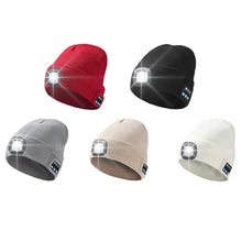 Load image into Gallery viewer, FabSports Winter Black Skull Bluetooth &amp; Led Headlights Cap
