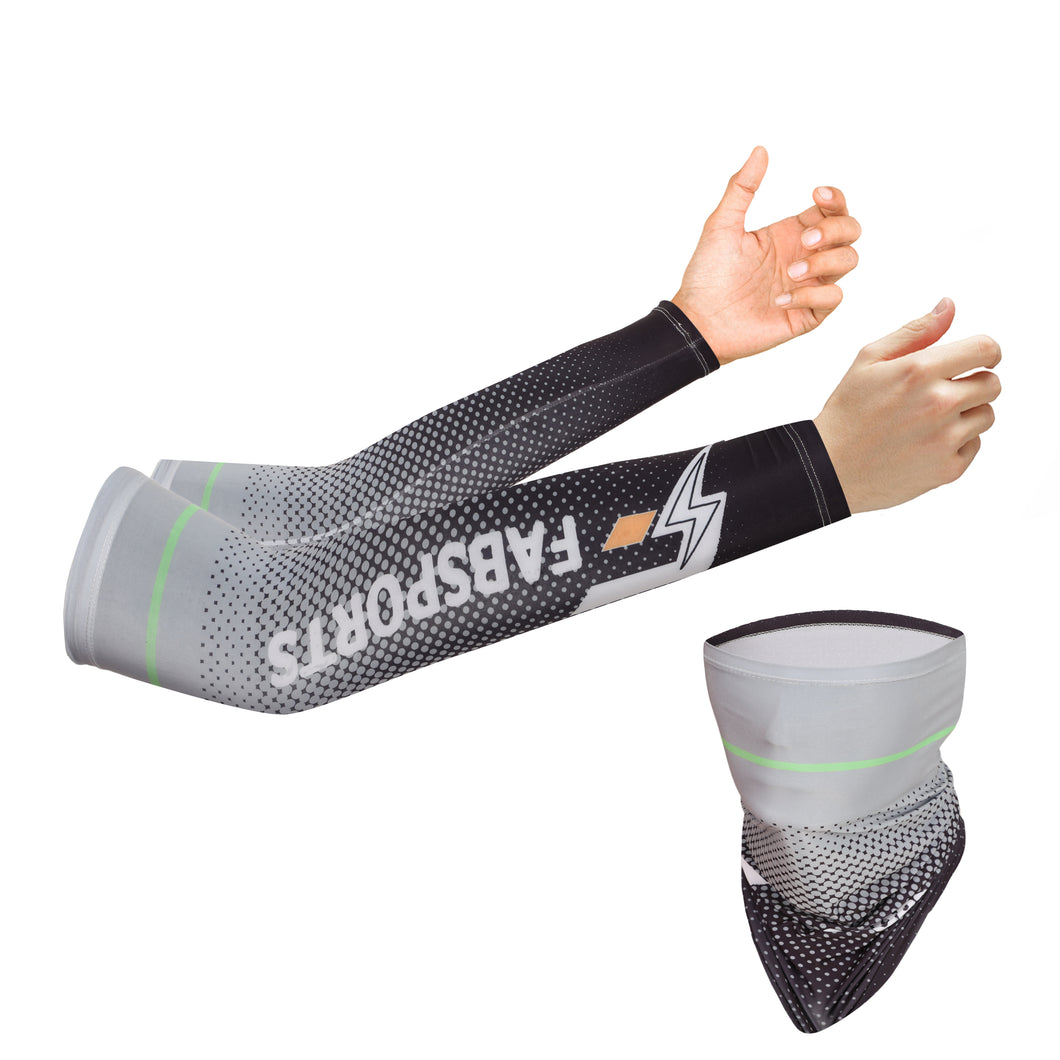FabSports Cooling Arm Sleeves & Bandana combo for Men & Women with UV Protection, Quick Dry