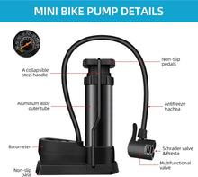 Load image into Gallery viewer, FabSports Portable High Pressure Foot Air Pump with pressure gauge for Cars, Bikes, Bicycles, Balls, Balloons etc
