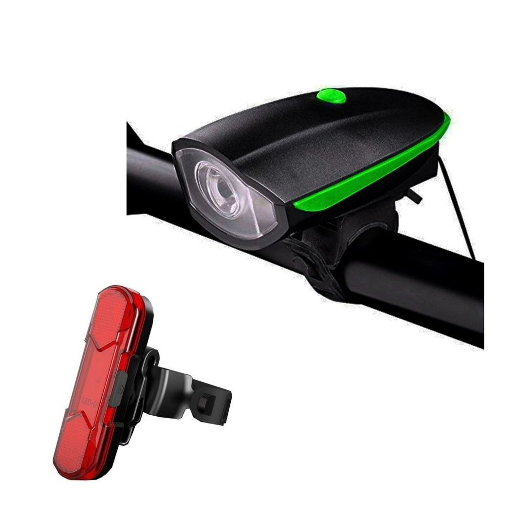 FabSports Green Head light & Tail light with Horn Combo