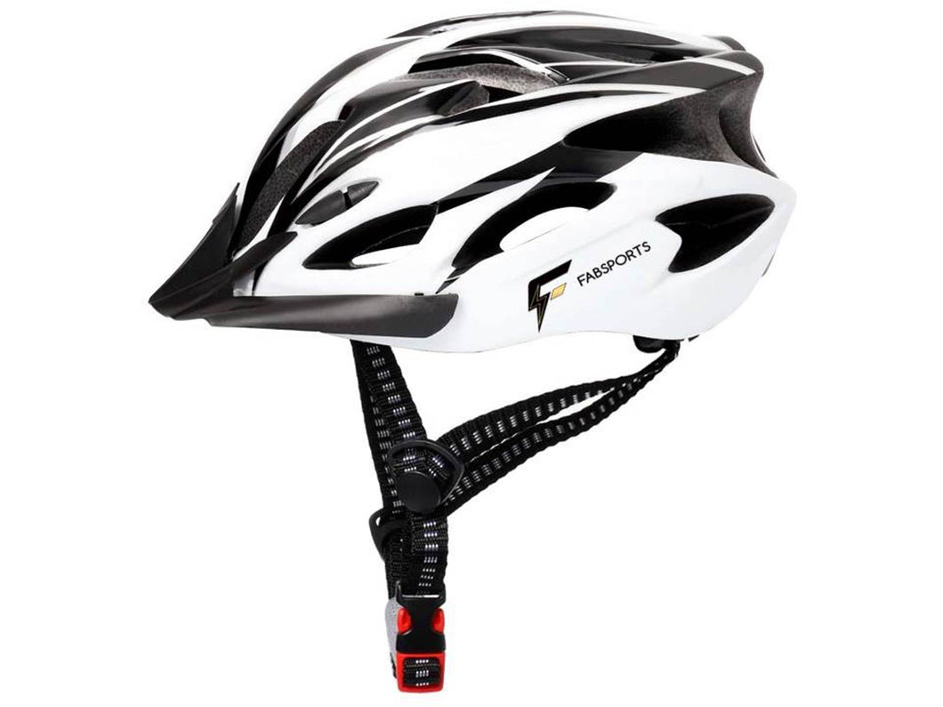 FabSports Black White Light weight Bicycle / Bike Helmet with flexible padding.