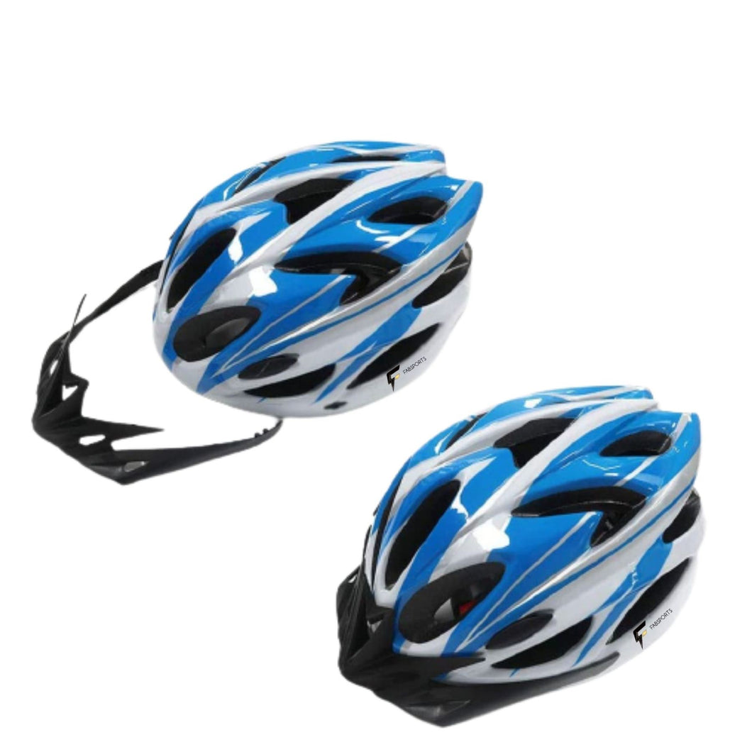 FabSports White Blue Light weight Bicycle / Bike Helmet with flexible padding.