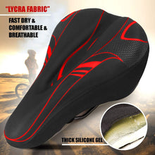 Load image into Gallery viewer, FabSports Gel Bike Red Seat Cover- Premium Bicycle Cushion Gel Saddle Pad, Fits Narrow / Slim Seats
